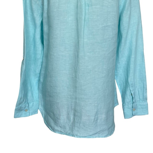 Talbots 100% Linen Top Women’s Size L Chest Pockets Roll Tab Sleeves - Picture 6 of 8
